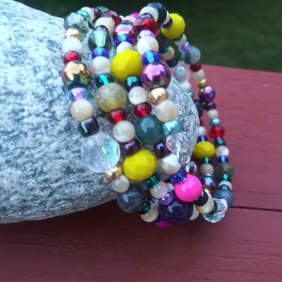 NEW Handmade Jasper Mother of Pearl Agate Jasper Beaded Bracelet Unique Cute - Picture 4 of 8